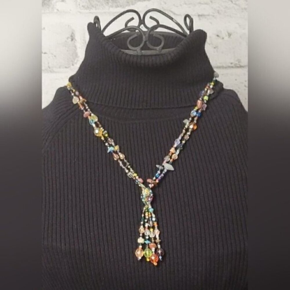 Handcrafted Colorful Double Strand Beaded Tassel Necklace Boho Style